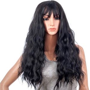 Human hair blend black curly wave wig